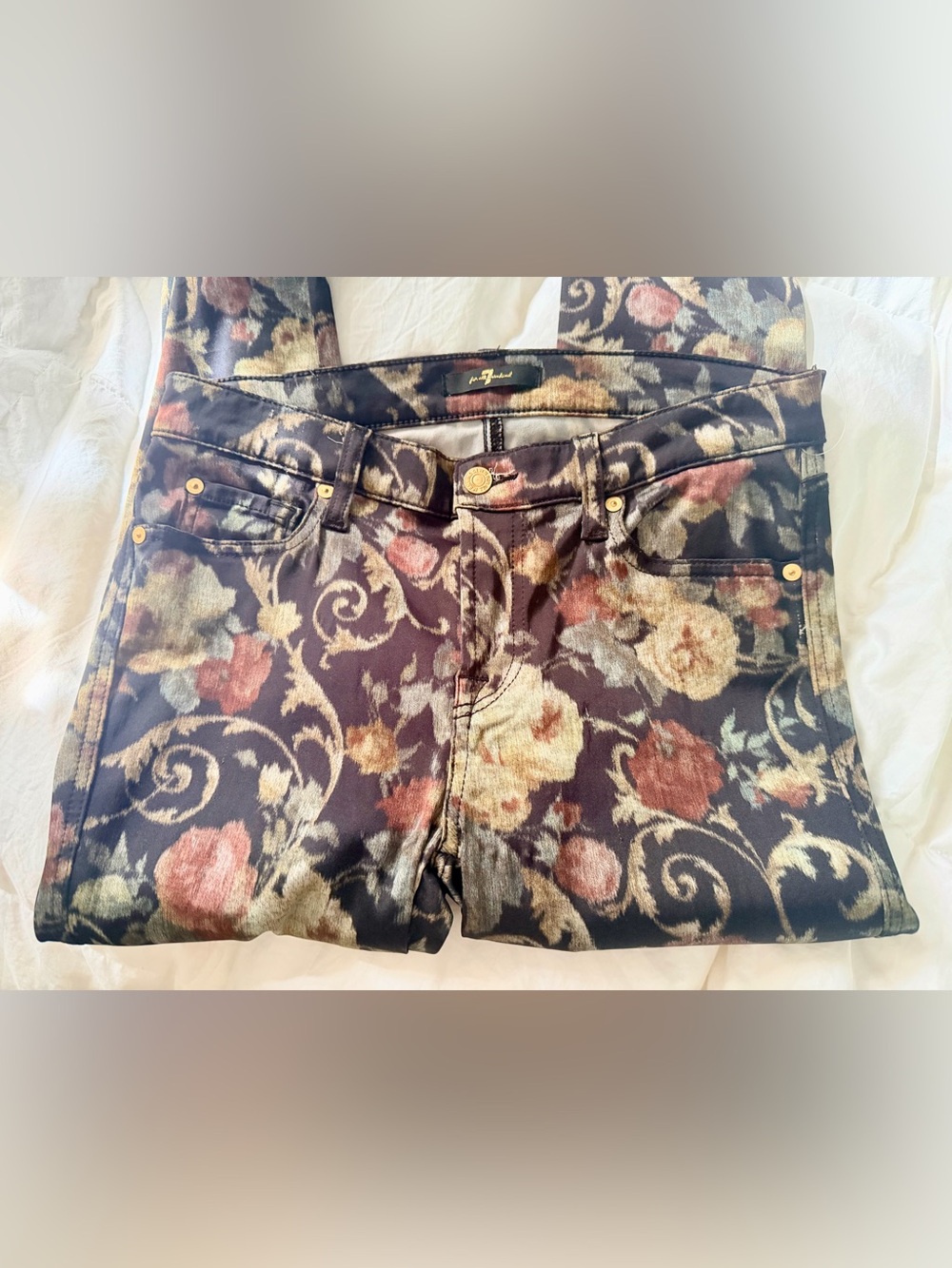 7 For All Mankind Floral Skinny Jeans - Black with Multi Tones